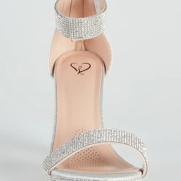 Windsor Silver Rhinestone Platform Block Heels - Picture 6 of 7